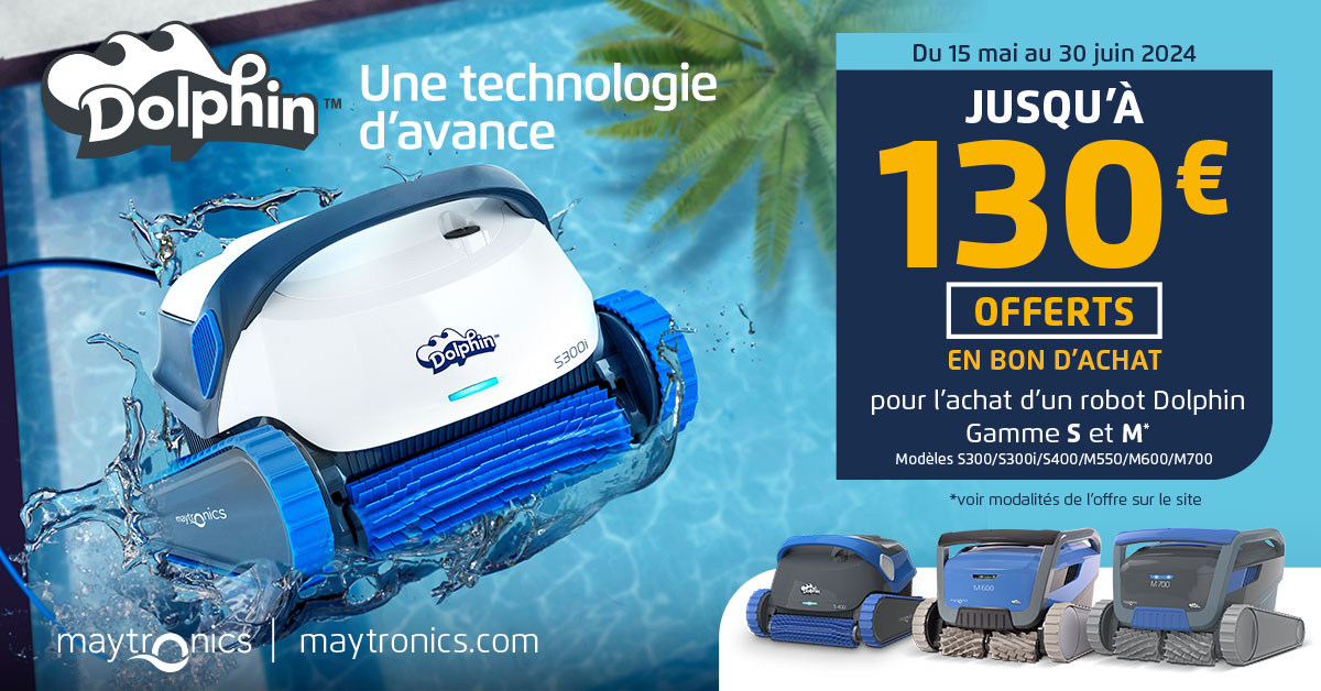 Grand Nettoyage d'Été : Jusqu'à 130€ Offerts en bon d'achat sur les Robots de Piscine Dolphin chez Cristal'In !